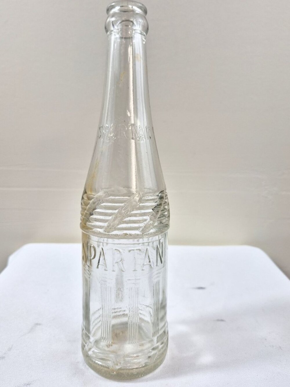 Vintage Spartan 10oz Embossed Clear Glass Soda Bottle Art Deco Ribbed Design